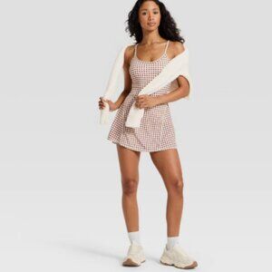 JoyLab - Women's Cinch Back Active Dress - Brown Gingham Medium